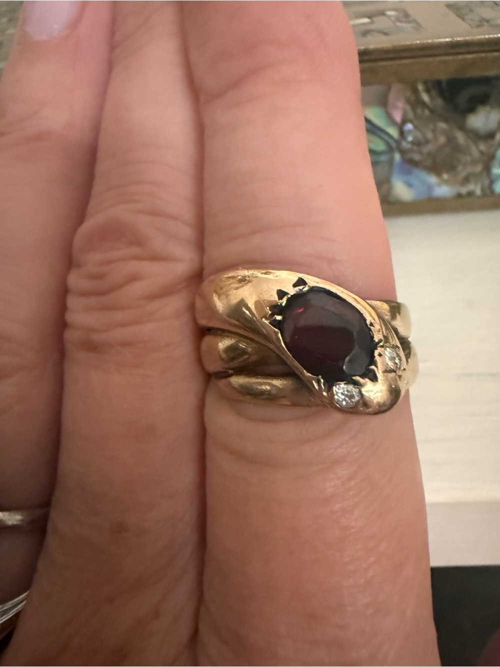 Antique Victorian Snake Ring with Ruby + Diamonds